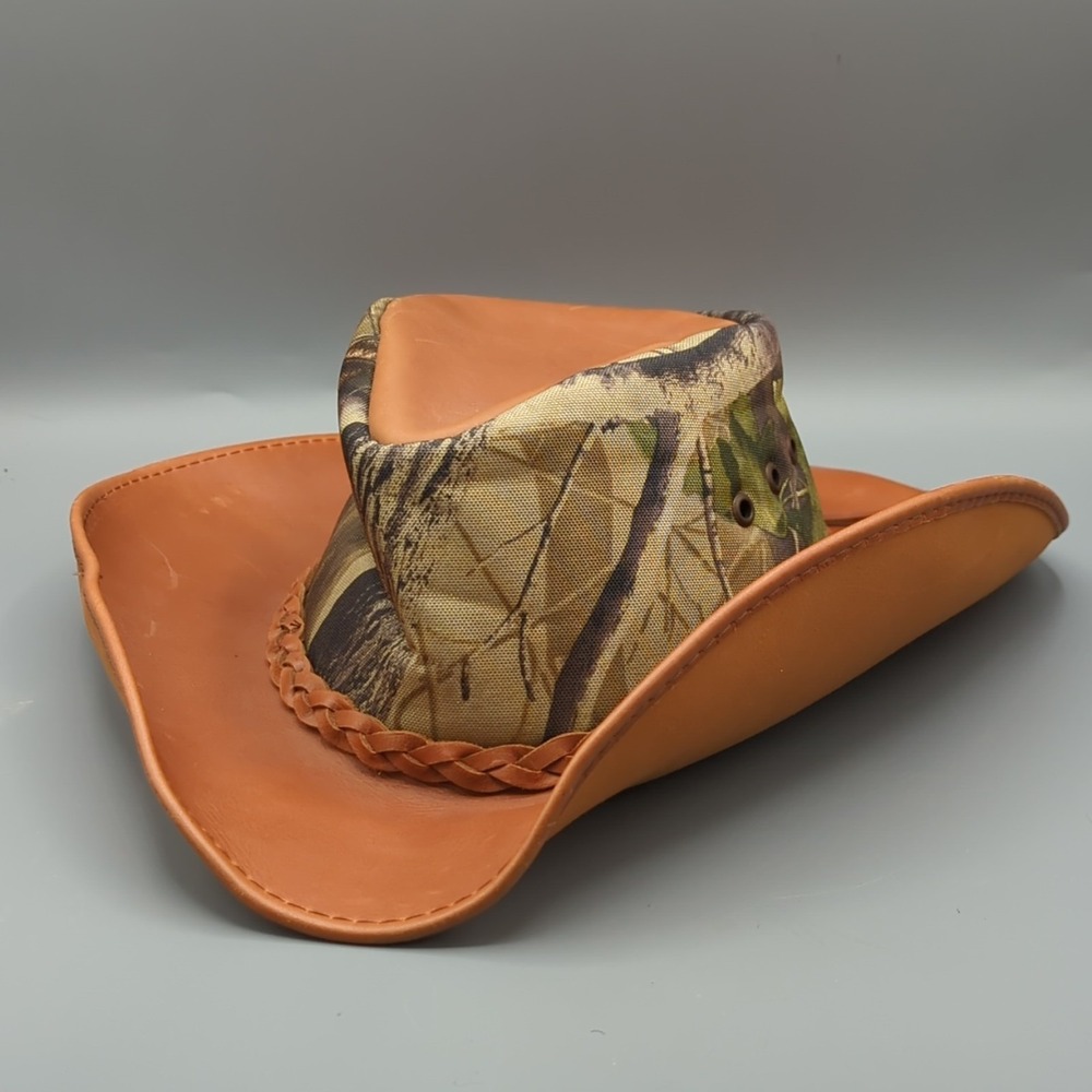 Cavender's Camo Cowboy Hat Leather Brim Western Hunting Style Medium Mexico RARE
